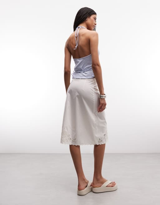 Monki – Vit, blommig midikjol i broderie anglaise, 3 av 5
