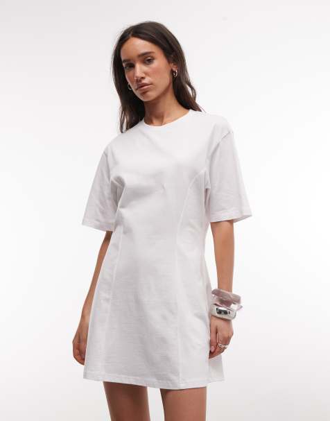 Monki – Vit, konturerad t-shirtklänning i minilängd - view 1