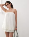 [Monki] Monki volume bubble dress with adjustable straps in off white XL Off white