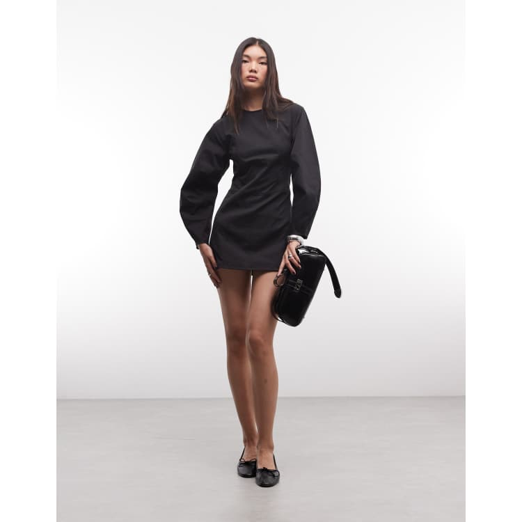 Monki volume sleeve contour mini dress in black | ASOS