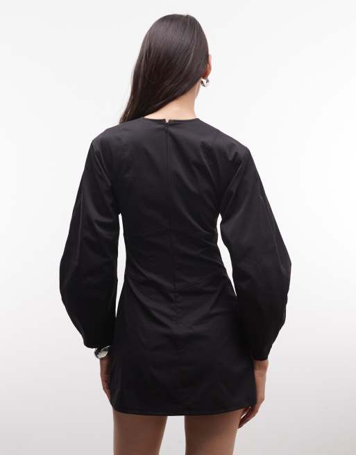 Monki volume sleeve contour mini dress in black, 2 of 4