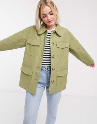 Monki Waisted Utility Jacket In Green ModeSens