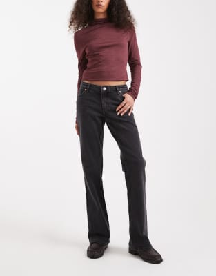 Monki Wakumi low rise boot cut jeans in dark black washed black 4990₽
