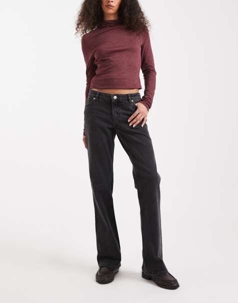 Monki Wakumi low waisted boot cut jeans in dark black 