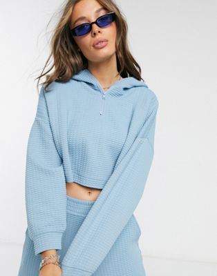 Monki Wami 3 piece co-ordwaffle texture zip hoodie in blue