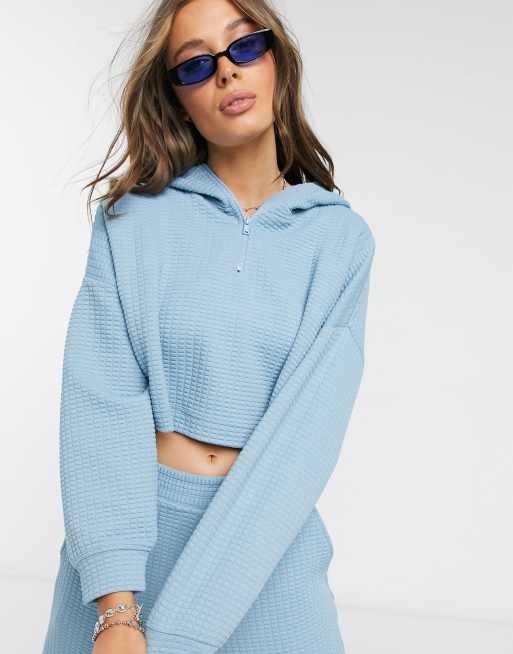Monki – Wami – Niebieska bluza z kapturem na zamek o gofrowej strukturze, część 3-elementowego zestawu