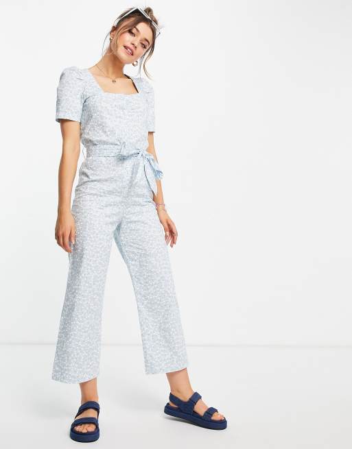 Monki Wanda jumpsuit with square neck in blue floral print, 4 of 4