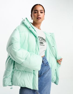 Monki hooded puffer jacket in mint - ASOS Price Checker