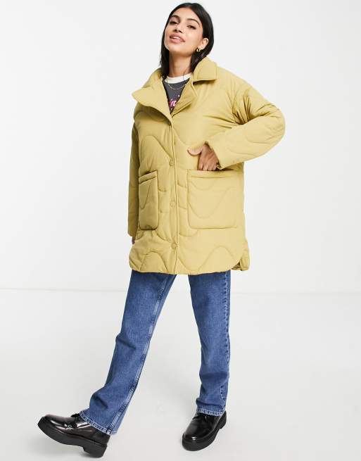 Monki wave stitch padded jacket in camel | ASOS
