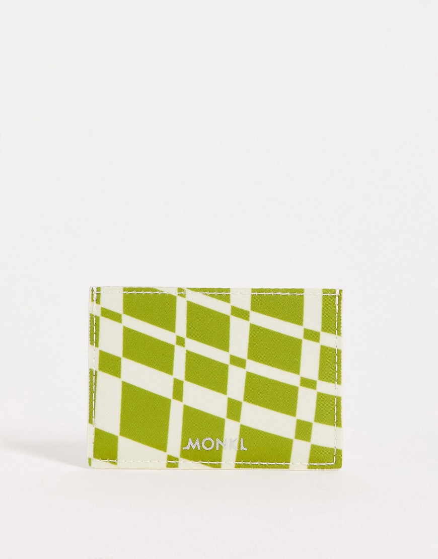 Monki wavy check card case in green