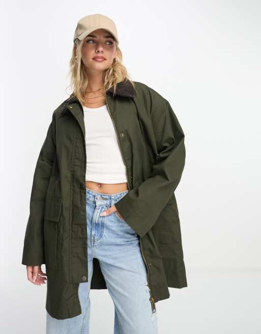 Monki wax short jacket in dark green | ASOS