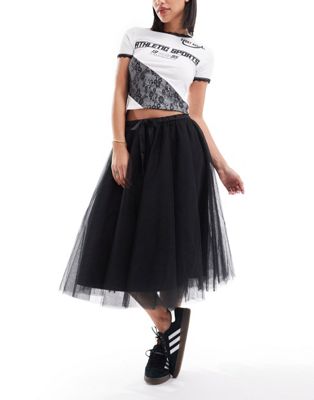 Monki full midi skirt with wrap detail in black tulle - ASOS Price Checker