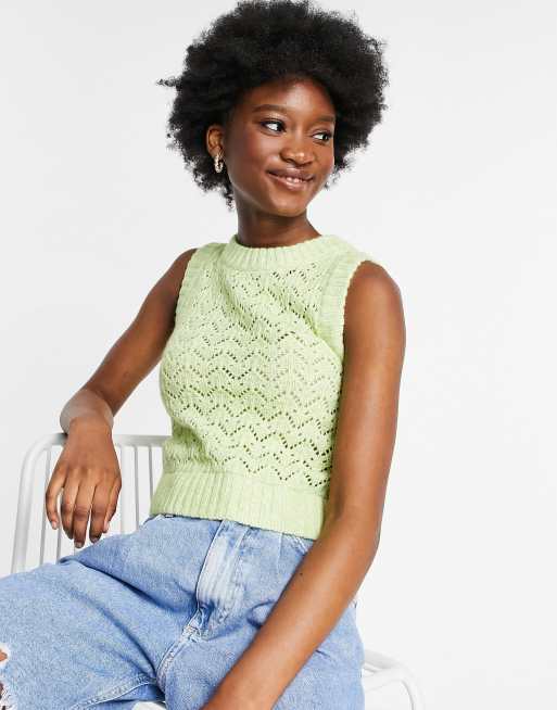 Monki – Wen – Grön stickad tröjväst i polyester - MGREEN