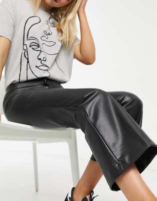 Monki Wendy flared faux leather trousers in black - ASOS Price Checker