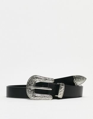 Monki western belt in black with silver buckle