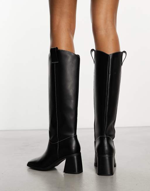 Monki western boot with sqaure heel in black