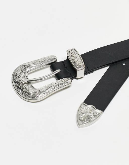 Monki - Western riem in zwart met zilverkleurige gesp, 2 van 4
