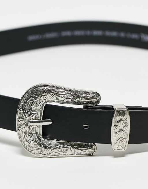 Monki - Western riem in zwart met zilverkleurige gesp, 3 van 4