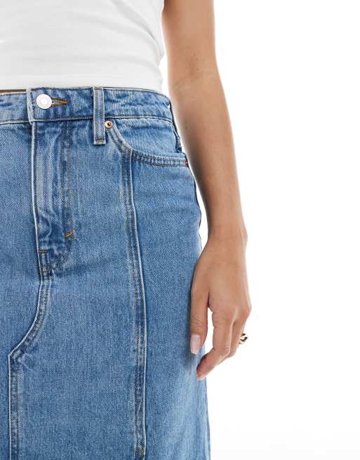 Monki western style denim maxi skirt in vintage blue wash | ASOS