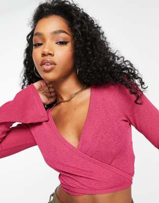 Miss Selfridge - Langärmliges Wickeloberteil Aus Jersey In Biskuit