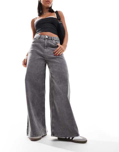 Monki wide baggy denim pants in washed gray - view 1