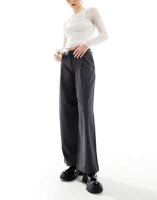 Monki tapered tailored trousers in grey pinstripe