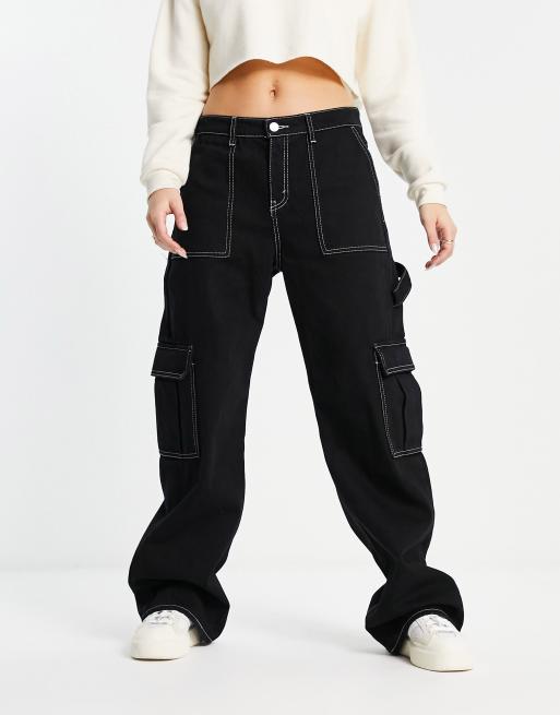 Black Baggy Wide Leg Cargo Pocket Jeans