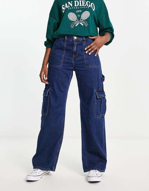 LTS Tall Womens Dark Blue Wide Leg Cargo Jeans