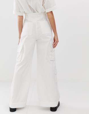 white straight leg cargo trousers