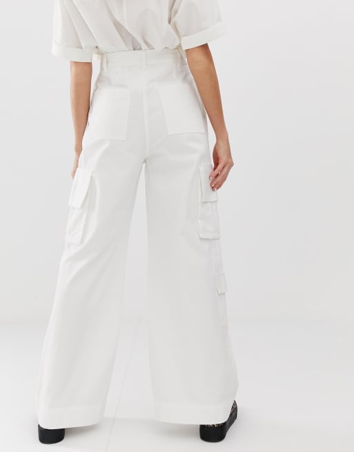 Monki Wide Leg Utility Trousers With Oversized Pockets In Natural Lyst