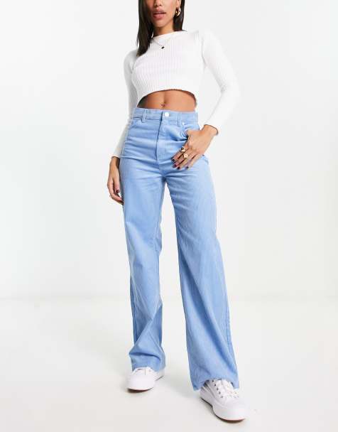 Monki wide leg corduroy pants in blue - view 1