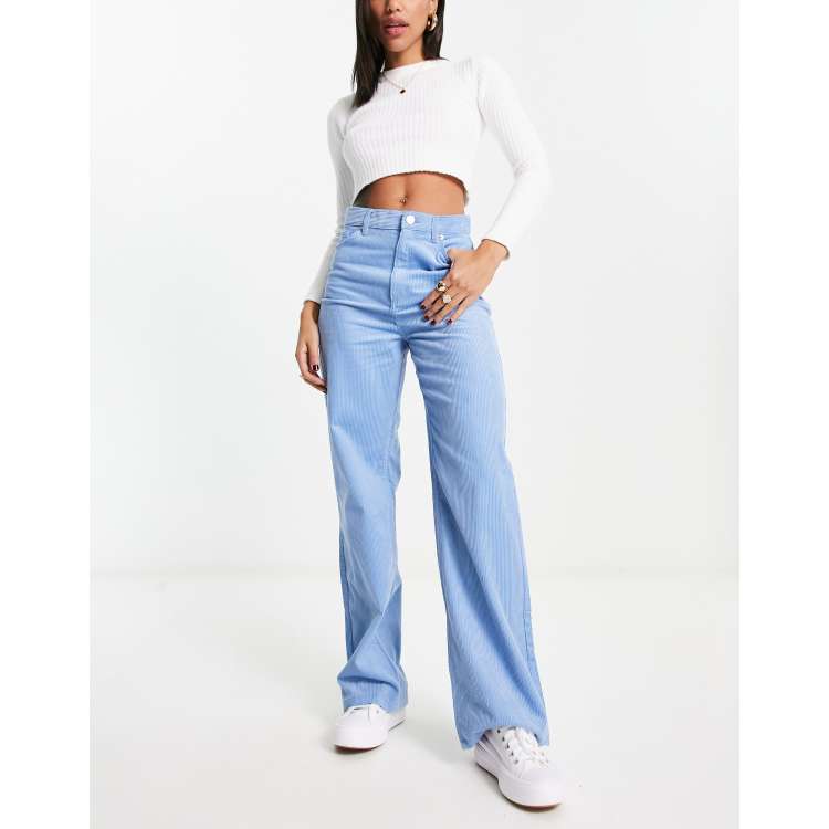 Monki wide leg corduroy pants in blue