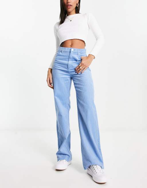 Monki wide leg corduroy pants in blue