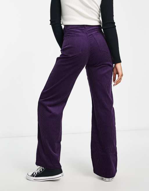 Monki corduroy wide leg cargo pants in purple