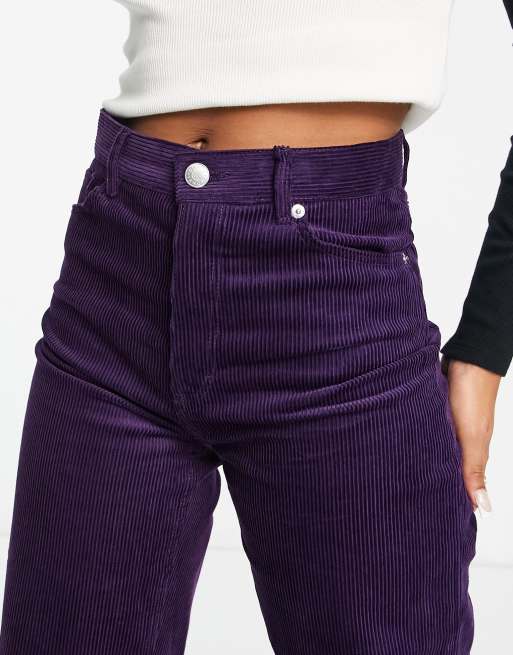 Purple corduroy pants with loose-fit