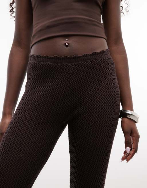 Monki wide leg crochet trouser in chocolate brown, 5 of 5