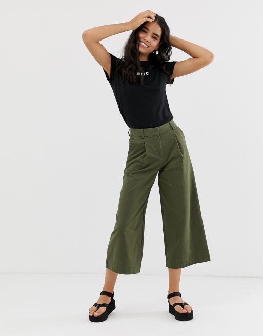 Wide leg 2025 cropped khaki pants