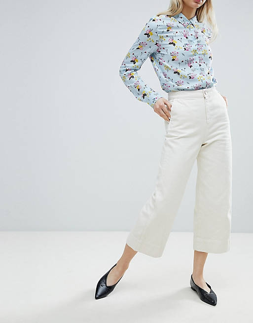 Monki wide leg culotte jeans with cotton in off white