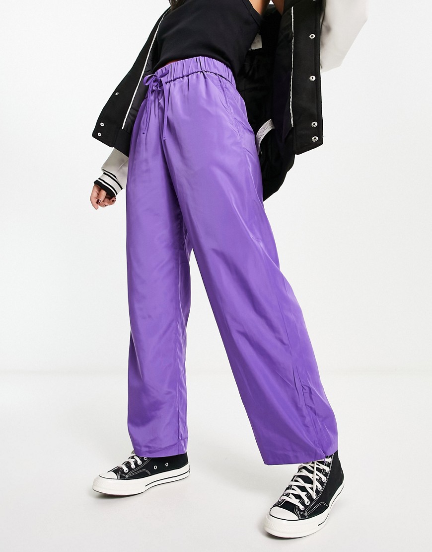 Monki Wide Leg Drawstring Pants In Purple