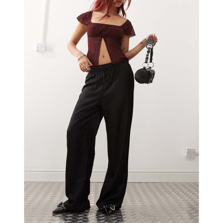 Catching Feelings Black Satin High-Waisted Cropped Pants