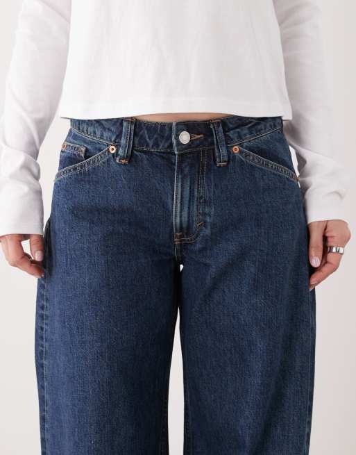 Monki wide leg jeans in mid wash blue, 4 of 5