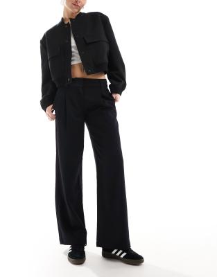 Monki wide leg low rise tailored pants in black