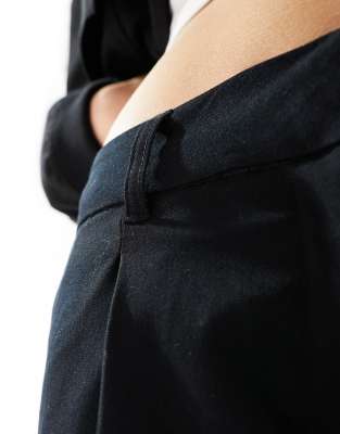 Monki wide leg low rise tailored pants in black