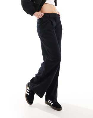 Monki Monki wide leg low waist tailored trousers in black