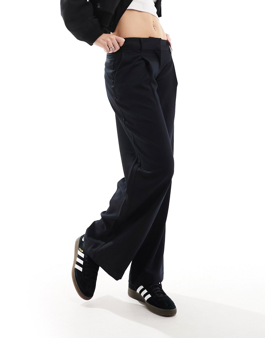 Monki wide leg low waist tailored trousers in black