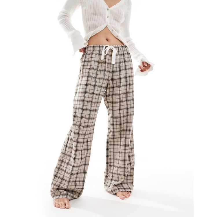 Monki wide leg pajama pants in beige check | ASOS