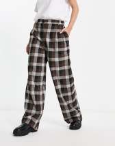 Monki mix and match pants in grey grid check | ASOS