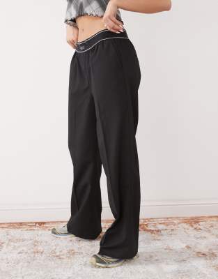Monki Wide Leg Pants With Boxer Waistband In Black