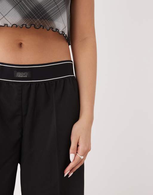 Monki wide leg pants with boxer waistband in black | ASOS