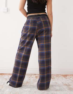 Monki Wide Leg Pants With Boxer Waistband In Blue